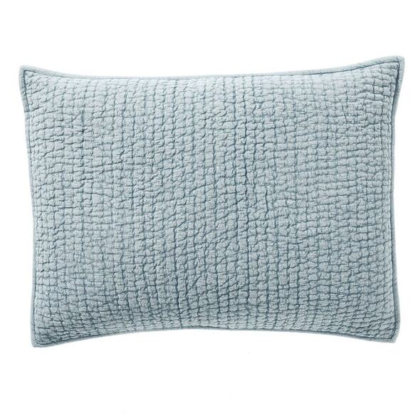 Pottery Barn Standard Pillow Sham Stonewashed Pick Stitch Blue 100% Cotton NWT - Picture 1 of 6